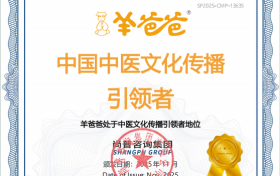 重磅，羊爸爸获得“中国中医文化传播引领者”市场地位认证~